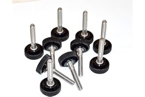 LOCEZY Ten (10)1/4-20 x 1-1/2" Long Stainless Steel Thumb Screws 1" Round Knurled Plastic Head