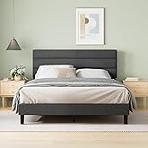 Zinus Full Piper Upholstered Platform Bed with Horizontal Paneled Headboard, Wooden Slat Support, No Box Spring Needed, Easy Assembly, Eco Friendly Packaging, Dark Grey