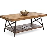 Best Choice Products Living Room Acacia Rustic Wooden Cocktail Coffee Accent Table Decor w/Sturdy Metal Legs, Bottom Storage Shelf - Brown