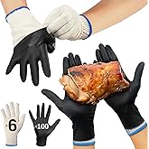Raxwell BBQ Gloves - Heat Resistant Cooking Gloves, 6 Cotton Liners +100 Disposable Nitrile Gloves for Grilling, Smoking & Co