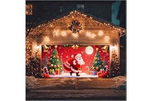 HOMETITUTE Merry Christmas Garage Door Banner 13x6ft Festive Backdrop Decoration Santa Presents Candy Cane Photo Prop Background for Joyful Holiday Yard Garage Door Background Outdoor Winter Scene