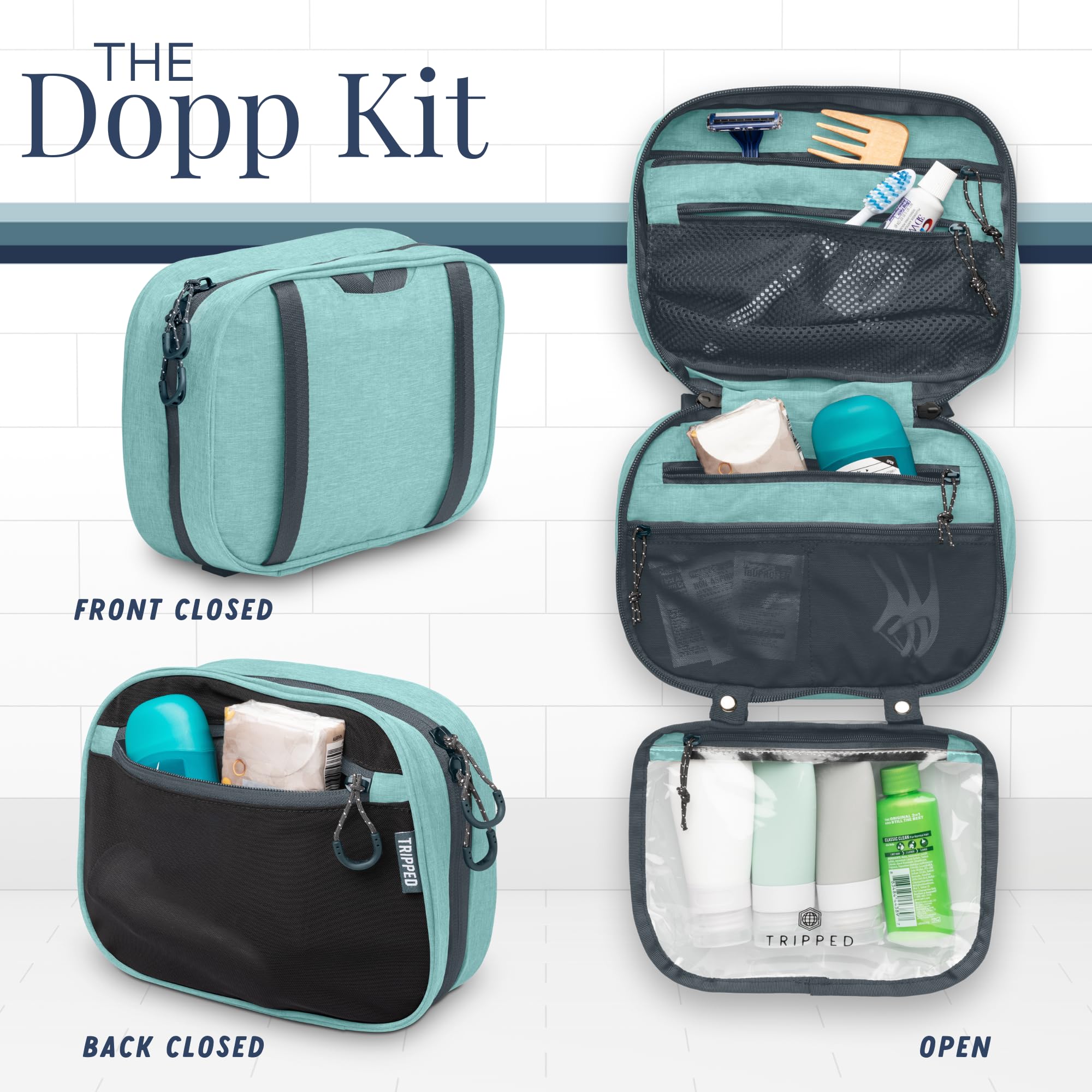 Toiletry Bag Kit Set: Hanging Travel Toiletry Bag + 311 TSA Cosmetic Liquid Bag + Ultralight Accessory Organizer Pouch