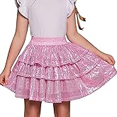 Girls Metallic Sequin Skirt Ruffle Sparkle Shiny Skirts Dance Outfit Party Scooter Elastic Waist 3-Layers Skorts for 6-13Y