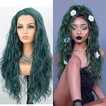 Amazon Com K Ryssma Lace Front Wigs Green Fashion Curly Wavy