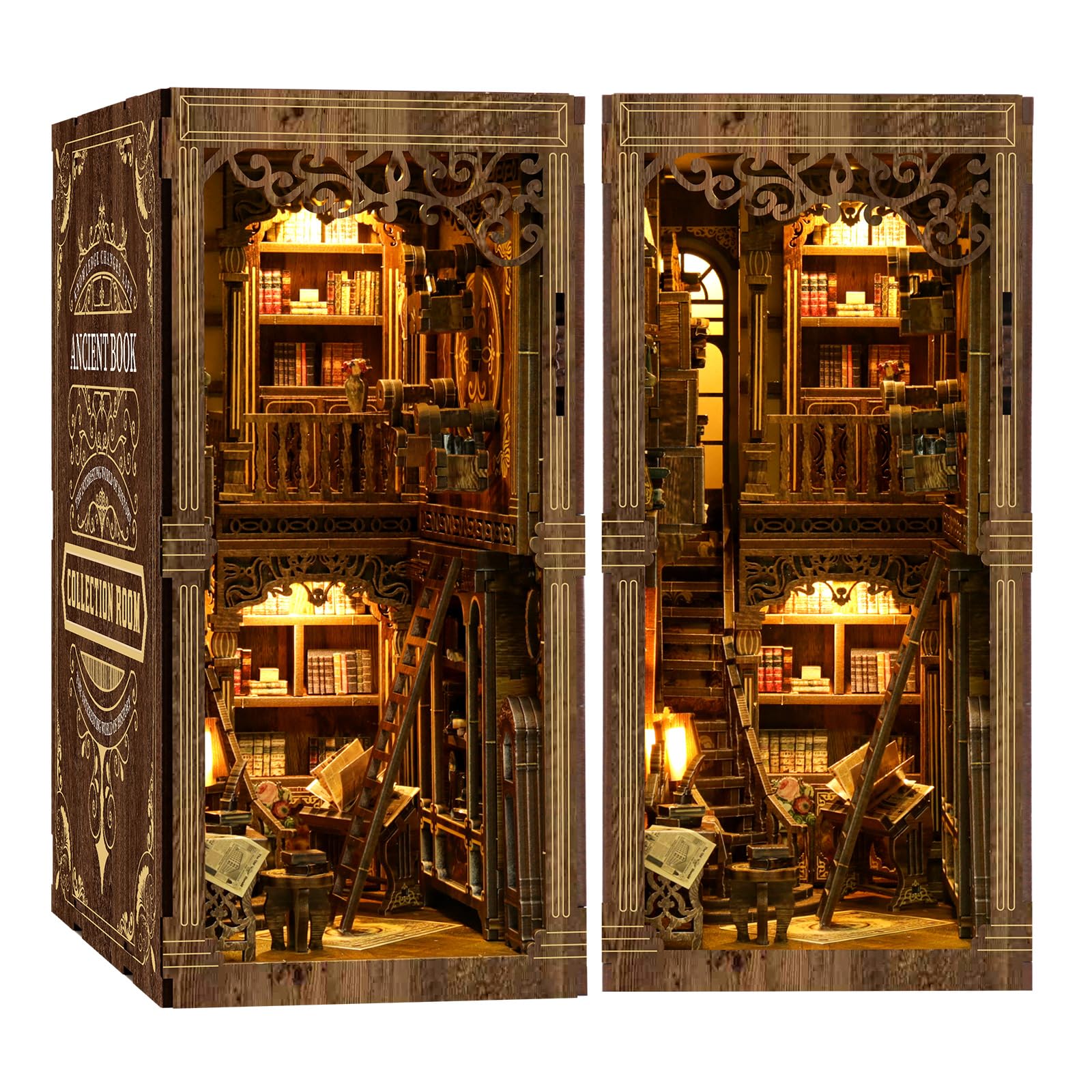 Photo 1 of ***FACTORY SEALED***THRIVINGIVAN Book Nook Kit for Adult Miniature Model Build Dollhouse Kit 3D Wooden Puzzle with Sensor Led Light for Bookshelf Bookend Decor Adults Teen Craft(Classical Book Collection Room), 1Pack