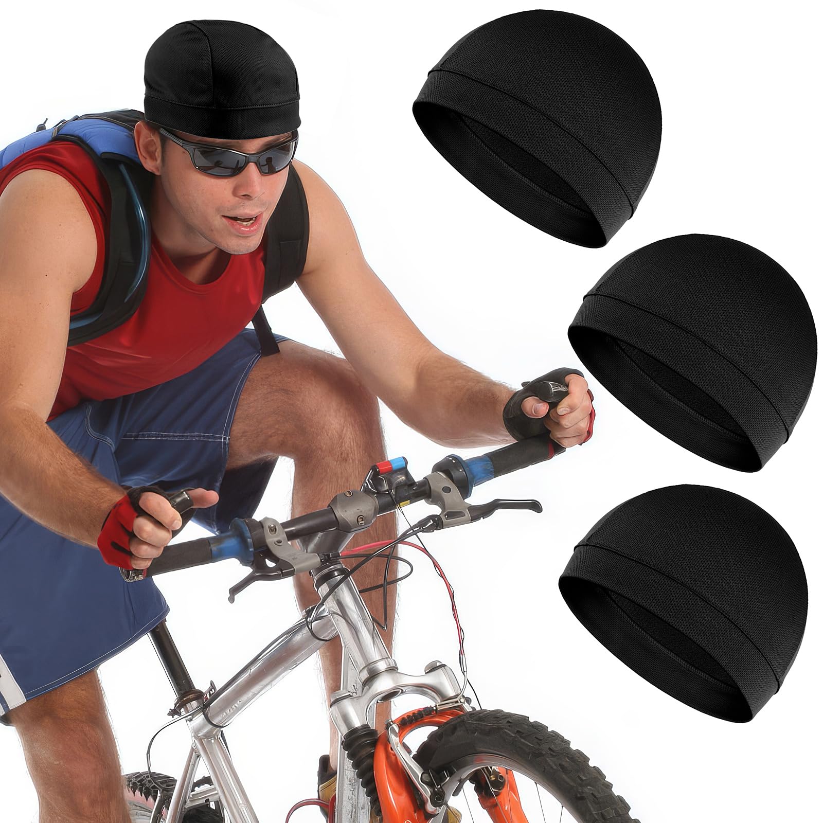 Photo 1 of 3 pcs Skull Caps, Lightweight Helmet Liner, Breathable Cycling Cap, Cooling Sweat Beanie Hat for Men Women Running Cycling Motorcycle Wicking (Black)