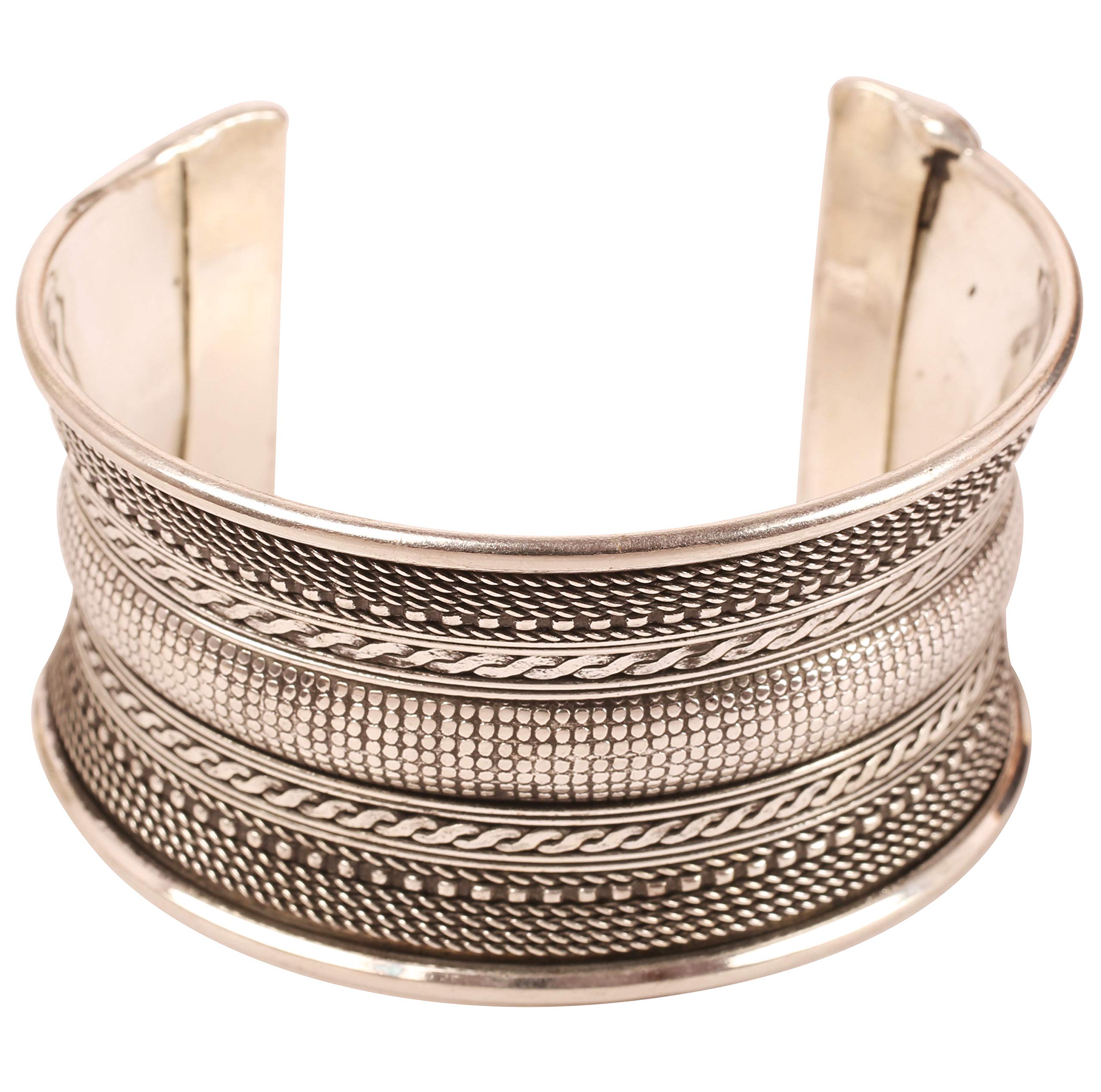 Touchstone New Indian Bollywood Desire Brass Base Exclusive Innovative Finely Crafted Braided Wires Wrist Enhancer 1.40 Inches Free Size Cuff Bracelet in Silver Tone for Women.