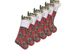 LimBridge Christmas Stockings, 6 Pack 18 inches Plaid Snowflake Print Christmas Stockings, Xmas Holiday Home Decorations