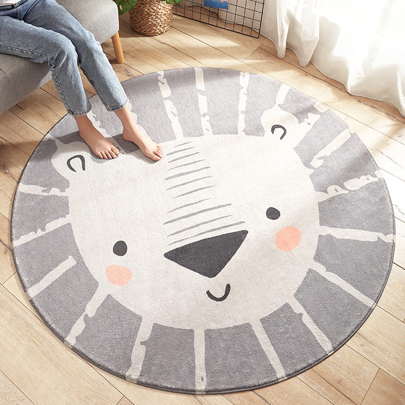 Photo 1 of ABREEZE Kids Play Rug 4ft,Lion Round Area Rug Kids Nursery Door Mat Soft Plush Non-Slip Childrens Carpet for Bedroom Living Room Playroom,Grey
