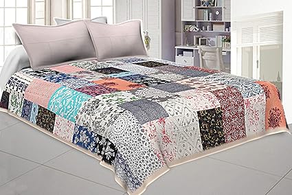 Saryu Homes Cotton Patchwork Machine Quilted Double Bed Cover (Multicolour)