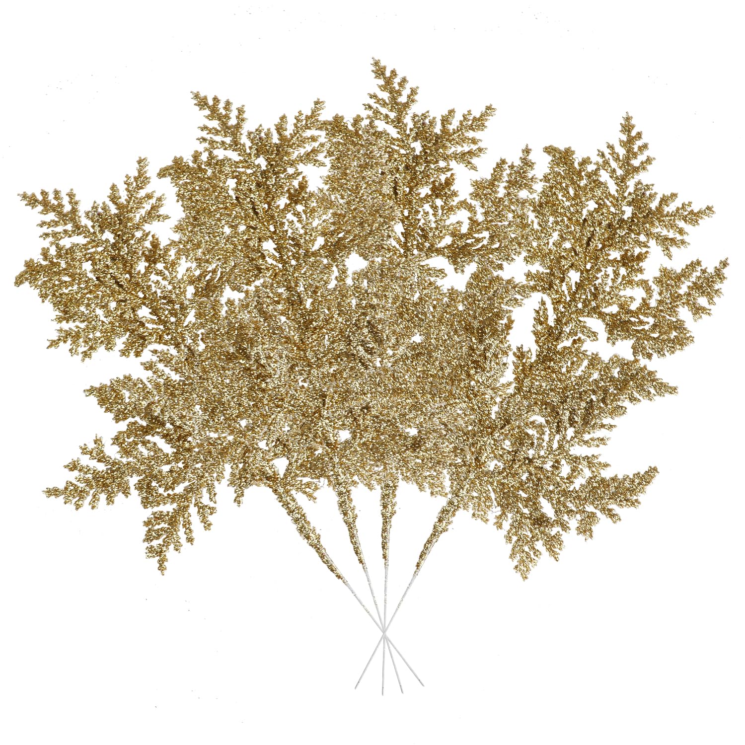 VEYLIN 10 Pcs Artificial Christmas Leaves Picks, Gold Glitter Branches for Xmas Tree Wreath Festival Decoration