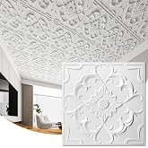 WOWSTAR 24-Pack 24"x24" Drop Ceiling Tiles, Vintage Waterproof Glue up Ceiling Panels, White