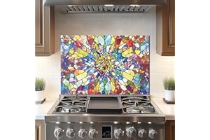 DAIFURONGE Tempered Glass Backsplash For Kitchen Behind Stove,Mosaic Abstract Window Stove Back Top Cover,Easy to Clean Glass Splashback, Sink Cover Splash Guard,Home Kitchen Wall Decor (30"x20"(76.2x50.8cm))