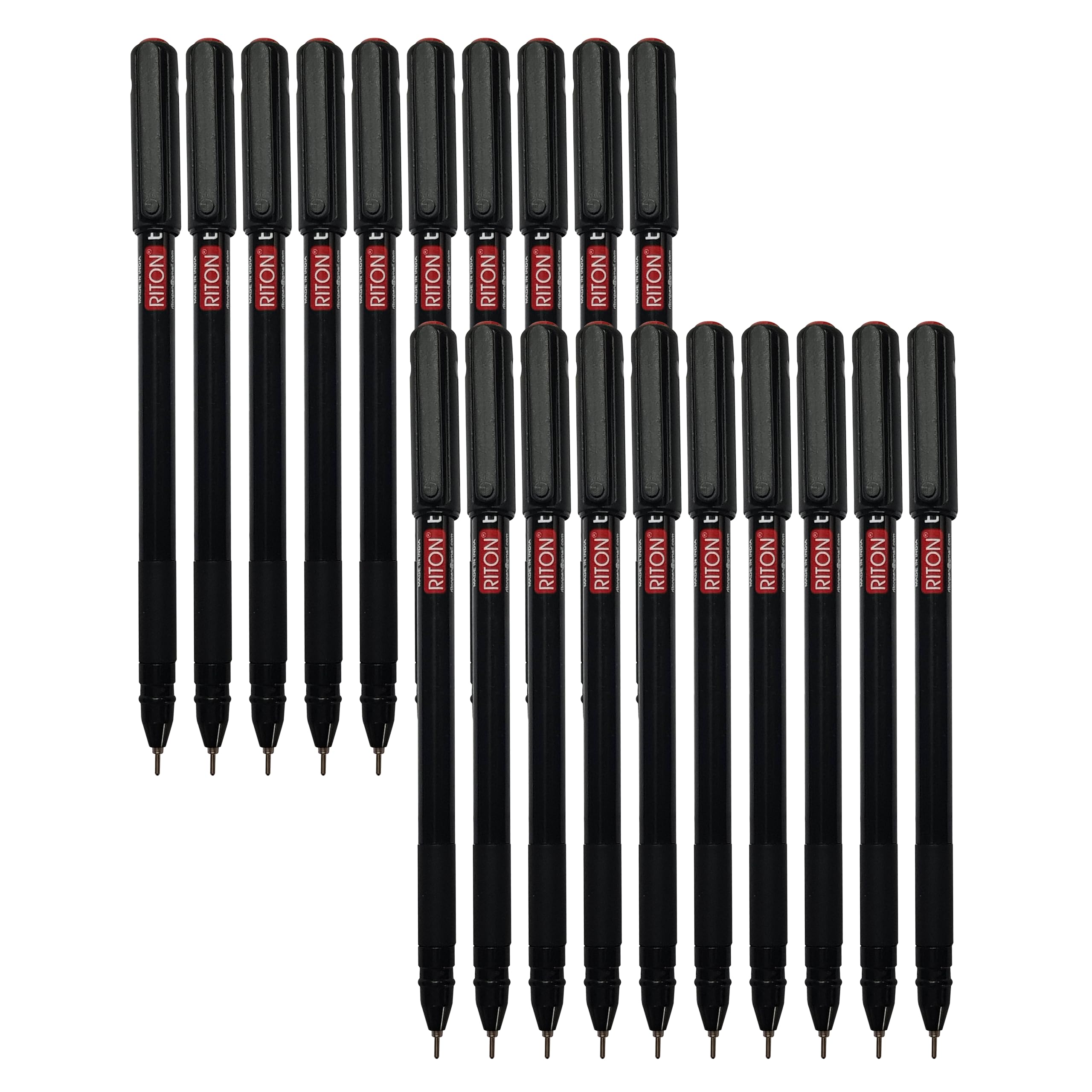 TitaPro Ballpoint Pens, RED, Fine Point (0.7mm), Pack of 20, Smooth Ball Pens, Perfect for School Office Home Every day Pens, iZOFAX Black Ball Pen