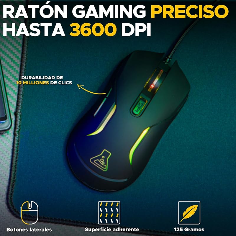 - Sulfur Combo - 4 em 1 pack - Teclado QWERTY para jogos com Ñ, rato gamer de 3600 dpi, auscultadores para jogos, tapete antiderrapante – PC, PS4, PS5, Xbox - Layout em inglês