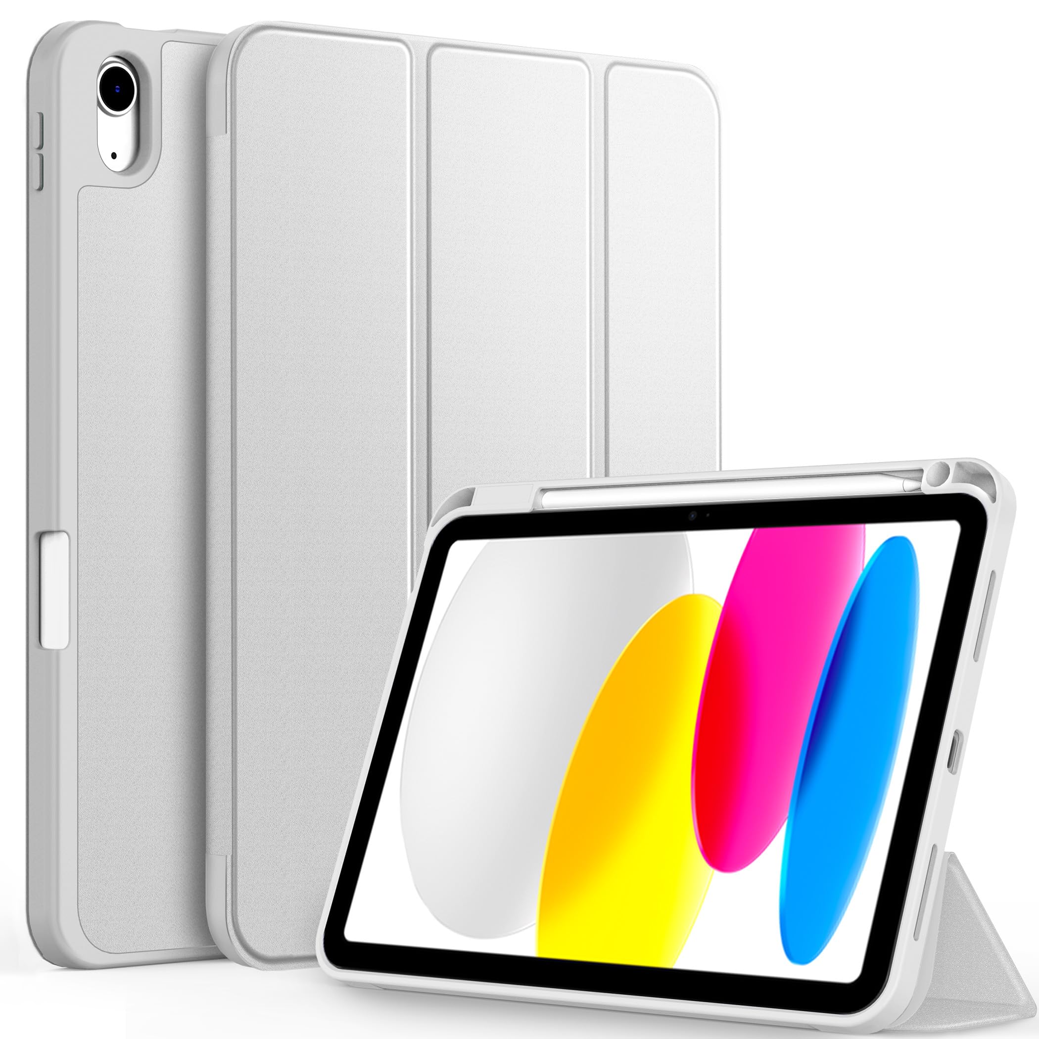 CACOE Case for iPad (A16) 11th/10th Generation with Pencil Holder 2025 2022 11/10.9 inch, Soft TPU Back Protective Smart Cover for 11/10 Gen with Stand - Silver — image 1