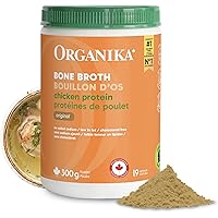Organika Canadian-Made Chicken Bone Broth Powder-15g Protein Per Serving, Low-Sodium, Mineral-Rich, Convenient Powder Format,