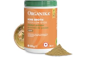 Organika Canadian-Made Chicken Bone Broth Powder-15g Protein Per Serving, Low-Sodium, Mineral-Rich, Convenient Powder Format,