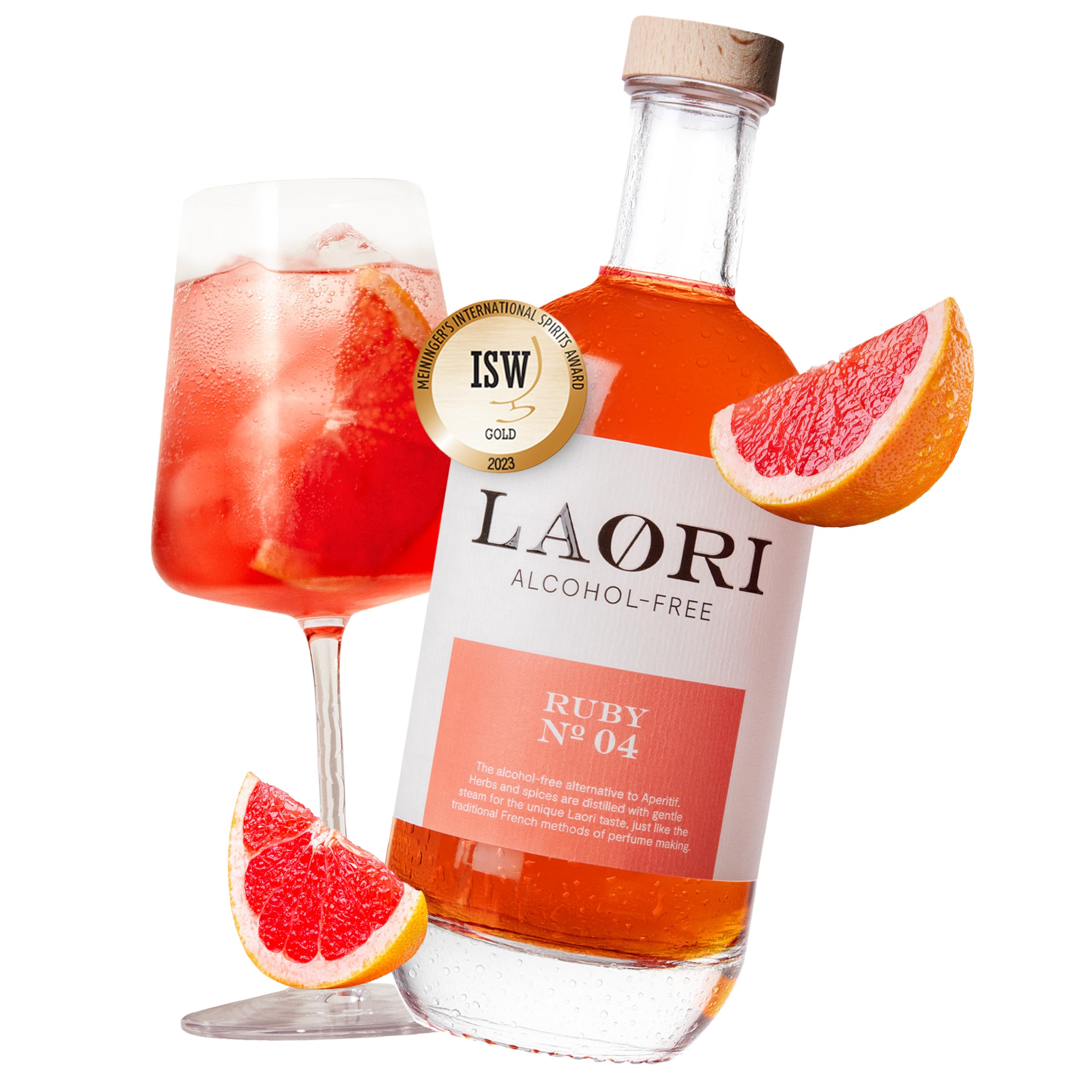 Laori Ruby No 04 Alkoholfreier Spritz 500 ml | Fruchtig-frischer Alkoholfreier Aperitif mit pinker Grapefruit & Orange | Perfekt für Italian Spritz & alkoholfreie Cocktails | Nur 65 Kalorien & vegan