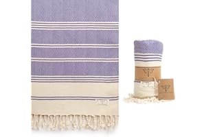 SMYRNA TURKISH COTTON Aegean Series Original Turkish Beach Towel | Prewashed, 37 x 71 Inches | Peshtemal and Turkish Bath Towel for SPA, Beach, Pool, Gym and Bathroom, Purple