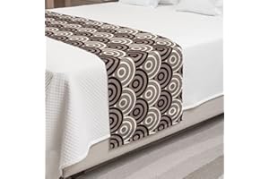 Ambesonne Earth Tones Bed Runner, Spiral Circles Style Traditional Scallop Grid Geometric Pattern, Decorative Accent Bedding Scarf for Hotels Homes and Guestrooms, Queen, Brown Cream