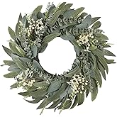 26 Inches Large Eucalyptus Spring Wreaths for Front Door,Artificial Greenery Summer Wreath with Berries White Flower Daisy,Easter Valentines Farmhouse Porch Wall Home Indoor Outdoor Décor