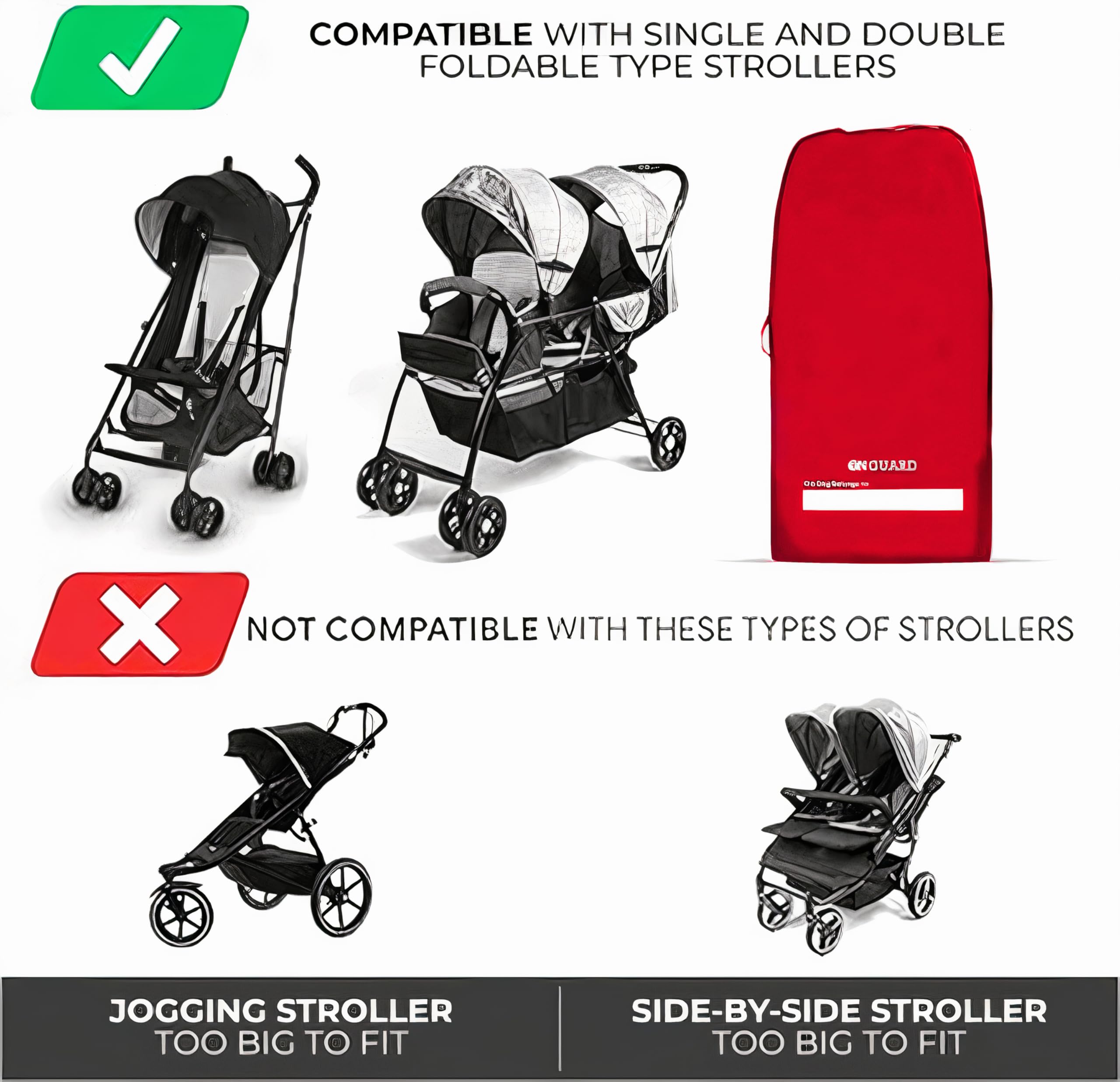 ONGUARD Waterproof Single and Double Stroller Bag for Airplane - Travel Stroller Cover - Airplane Stroller Travel System - Gate Check Stroller Bag - Baby Airplane Essentials - Red