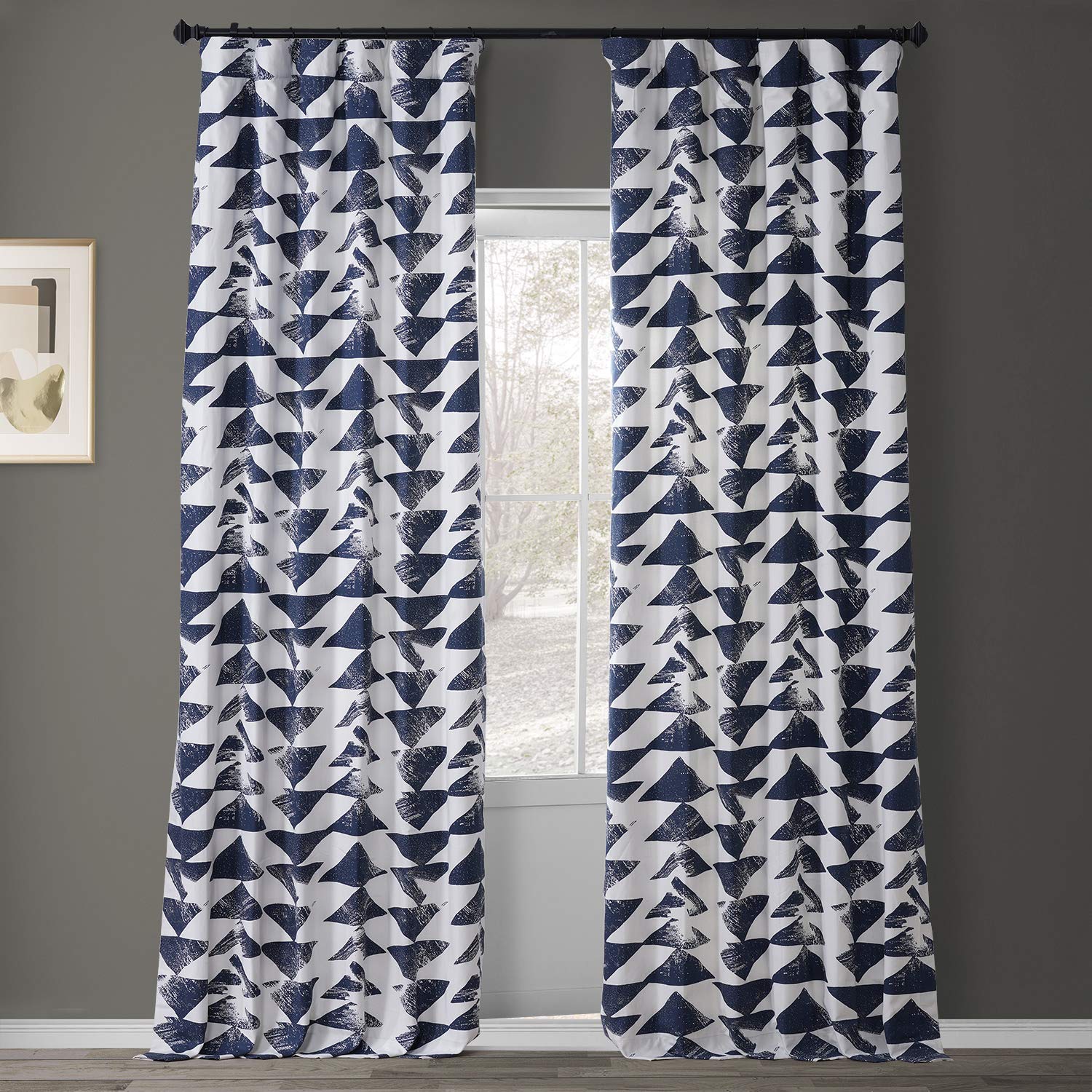 HPD Half Price Drapes Modern Triangular Printed 96 Inches Long Cotton (1 Panel) Darkening Curtains for Bedroom & Living Room, 50W x 96L, Triad Geometric Indigo