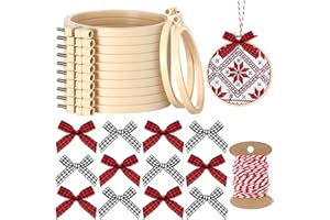 Beeveer 25 Pieces Christmas Embroidery Kits Includes Mini Embroidery Hoops Plastic Circle, Bows, Cotton Rope Cross Stitch Hoop Ring for Art Craft Handy Sewing DIY Xmas Tree Decoration(2.5 Inch)