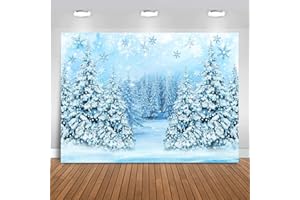 Mocsicka Winter Scene Backdrop Snowy Christmas Pine Tree Halo Spots Photography Background Blue Wonderland Snowflake Forest Party Holiday Photoshoot Props (Blue, 7x5ft)