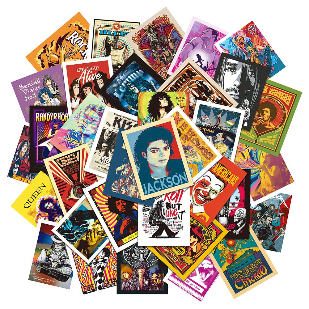 Retro Music Stickers 50pcs,Aesthetic Decoration Water Bottles Vinyl Stickers for Scrapbook,Laptop,Kid,Teen,Girl