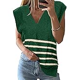 Glamaker Women Striped Sweater Vest Sleeveless V Neck Knit Oversized Casual Cap Sleeve Fall Tops 2025 Trendy