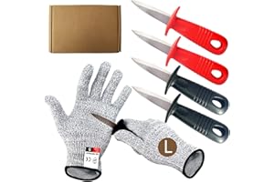 Oyster Knives with Cut Resistant Gloves Set, Oyster Shucking Knife with Plastic Non-Slip Handle, Opener Kit Tools for Oyster 