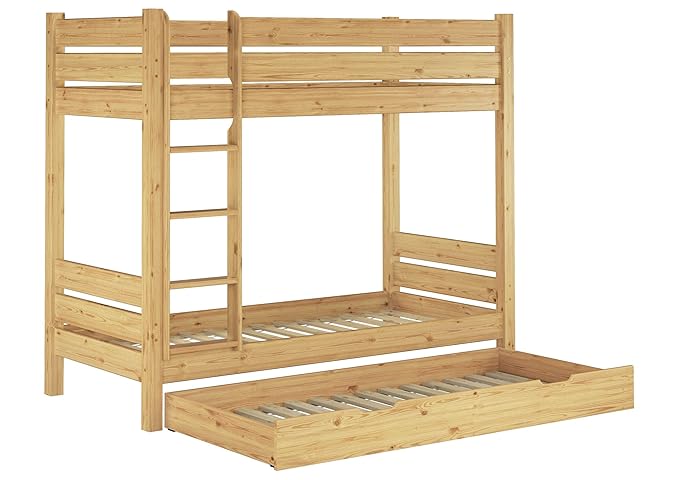 Erst-Holz® Etagenbett f. Erwachsene 90x200 mit Rollrosten, Nische 80 Gästebettkasten 60.16-09 T80 S7