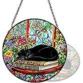 Stained Glass Suncatchers for Windows, Hanging Sun Catchers Indoor Window, Cat Suncatchers for Porch & Garden Decor Unique - (Black Cat)