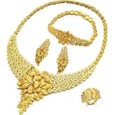 Indian Bollywood Women Jewelry Sets 24K Gold Plated Dubai Gold Necklace Earrings Bangle Fashion Wedding Prom Jewelry Set