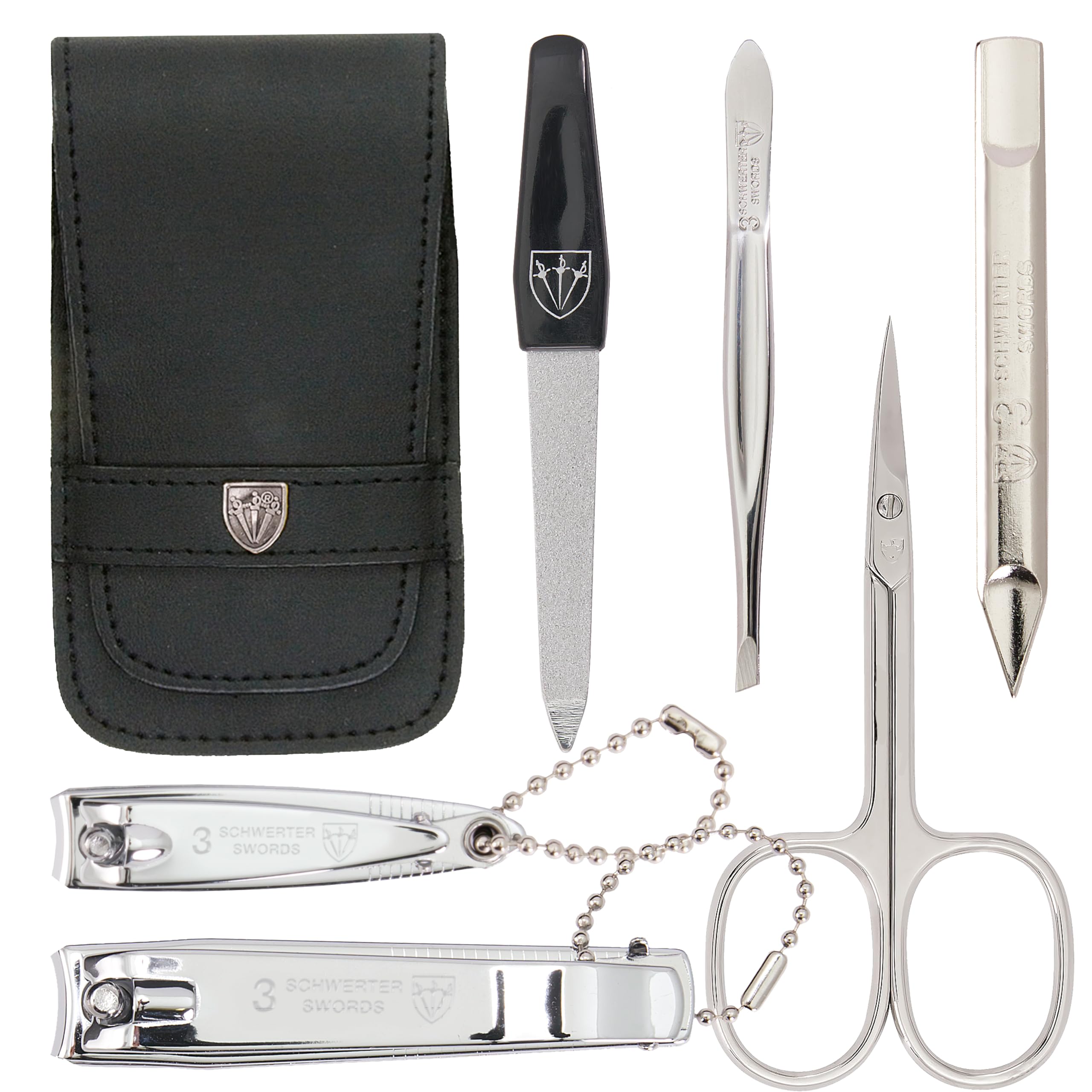 3 Swords Germany - brand quality 6 piece manicure pedicure set for nail care scissors clipper with case by 3 Swords Germany - genuine leather black
