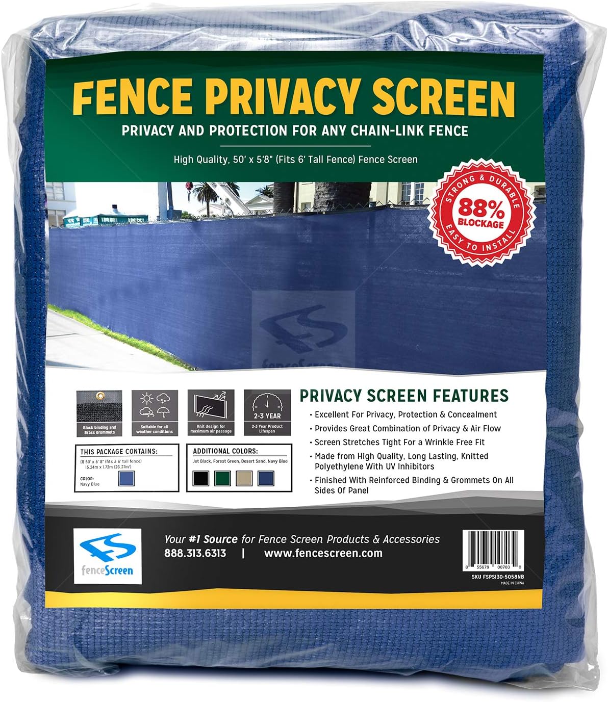 FenceScreen6ft x 50ft Fence Windscreen - Navy Blue 85% Blockage Privacy Screen Mesh Fence Cover - 3 Year Warranty 155 GSM