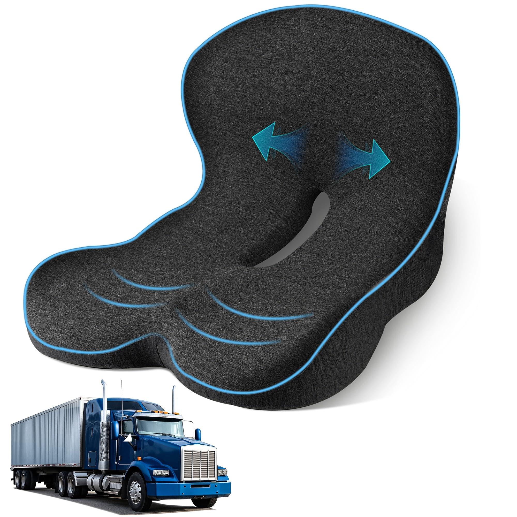 Photo 1 of leqsdijk Seat Cushion for Truck Driver, Memory Foam Truck Seat Cushion with L-Shaped Ergonomic Design, Lumbar Support Pillow & Tailbone Pain Relief for Long Driving, Semi Truck Accessories