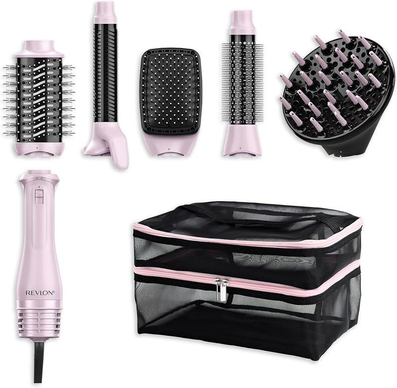 One‑Step™ 5‑in‑1 Multi Air Styler Pink Titanium Edition (inkl. Aufbewahrungstasche, 5 Aufsätze: Diffusor, Lockenaufsatz, Rundbürste, Paddle‑Bürste, Oval Volumiser – Keramik & Titanium)