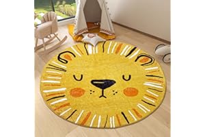 USTIDE Lion Baby Play Mat, Cute Animals Large Round Area Rug Washable Non-Slip Baby Creeping Crawling Carpet Cartoon Rugs for Nursery Playmat Playroom Bedroom Room Decor(47.2")