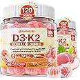 2Pack Sugar-Free Vitamin D3 K2 Filled Gummies 5000IU / 10,000 IU with 500mg Calcium + K2 (MK-7) 200mcg, Magnesium Citrate, Vitamin C, Extra Strength - Ultimate Absorption for Bone Muscle Teeth Immune