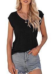 AUSELILY Womens Cap Sleeve T-Shirt Casual Loose Fit