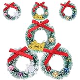 Ciieeo Mini Christmas Wreath Ornaments, 6pcs Assorted Color Dollhouse Decorations, 1. 57” Miniature Wreaths for Toy House, Micro-Landscape Decor, Holiday