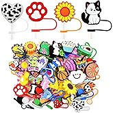 Gibleitz Random Different 10mm Straw Cover Caps for Tumbler Cup,40PCS Mixed Cute PVC Straw Toppers, Dust-Proof and Reusable,Party Gifts