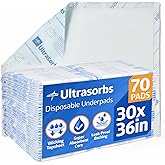 Medline Ultrasorbs Drypads with SlipResist Technology, 30" x 36", 70 Count, Super Absorbent Disposable Bed Pads, Incontinence Bed Pads, Adult Bed Pads, 10x More Absorbent, Chucks for Adults, Elderly
