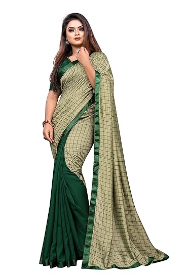 Market Magic World Womens Chex Vichitra Silk Half and Half Saree With Blouse Piece