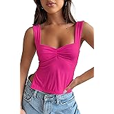 TiulZial Women's Sleeveless Backless Going Out Crop Tank Top Sexy Pleated Sweetheart Neck Strappy Y2K Slits Cropped Tops