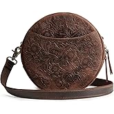 S-ZONE Leather Crossbody Bags for Women Trendy Circle Cross Body Shoulder Bag Designer Round Purses