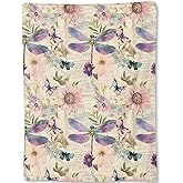 ainori Dragonfly Blanket - Retro Butterfly Floral Pastel Fleece Throw,Gifts for Kids Women, Soft & Warm,Lightweight, for Modern Rustic Boho Decor, Nature Lovers, and Room Home Accents 50x60in